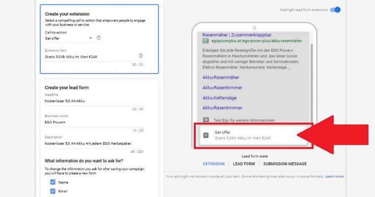 Google Ads Lead Form Extension